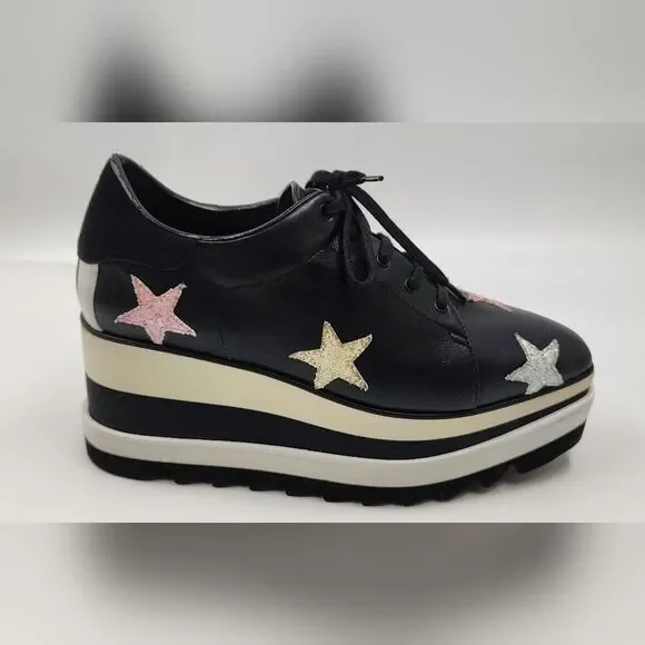 Stella McCartney Leather Elyse Star Platform Trainers Sneakers Sz 38 - Picture 3 of 16